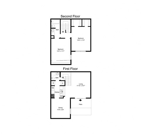 Floor plan for 2 beds, 1.5 baths, 1143 sqft